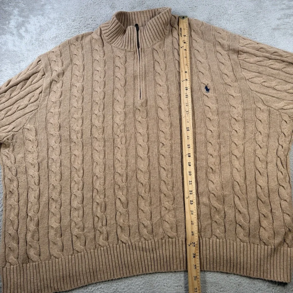 Polo Ralph Lauren Sweater Mens 4XB Beige 1/4 Zip Cable Knit Cotton Pullover